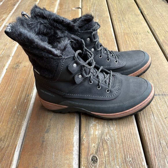 NIB Merrell Slyva Mid Lace Waterproof Black Leather Boots - Women's 11 - Picture 2 of 12